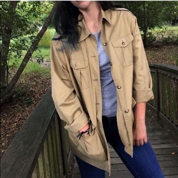 Faconnable Jackets & Blazers - Faconnable Utility Jacket Designed in France Tan Button-Up Size Medium